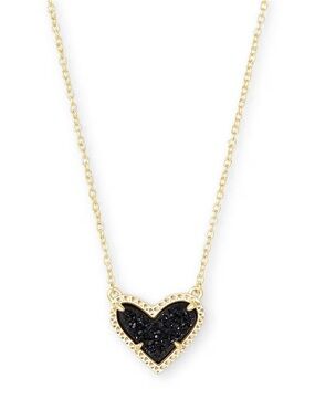 Kendra Scott Ari Heart Gold Pendant Necklace in Black Drusy